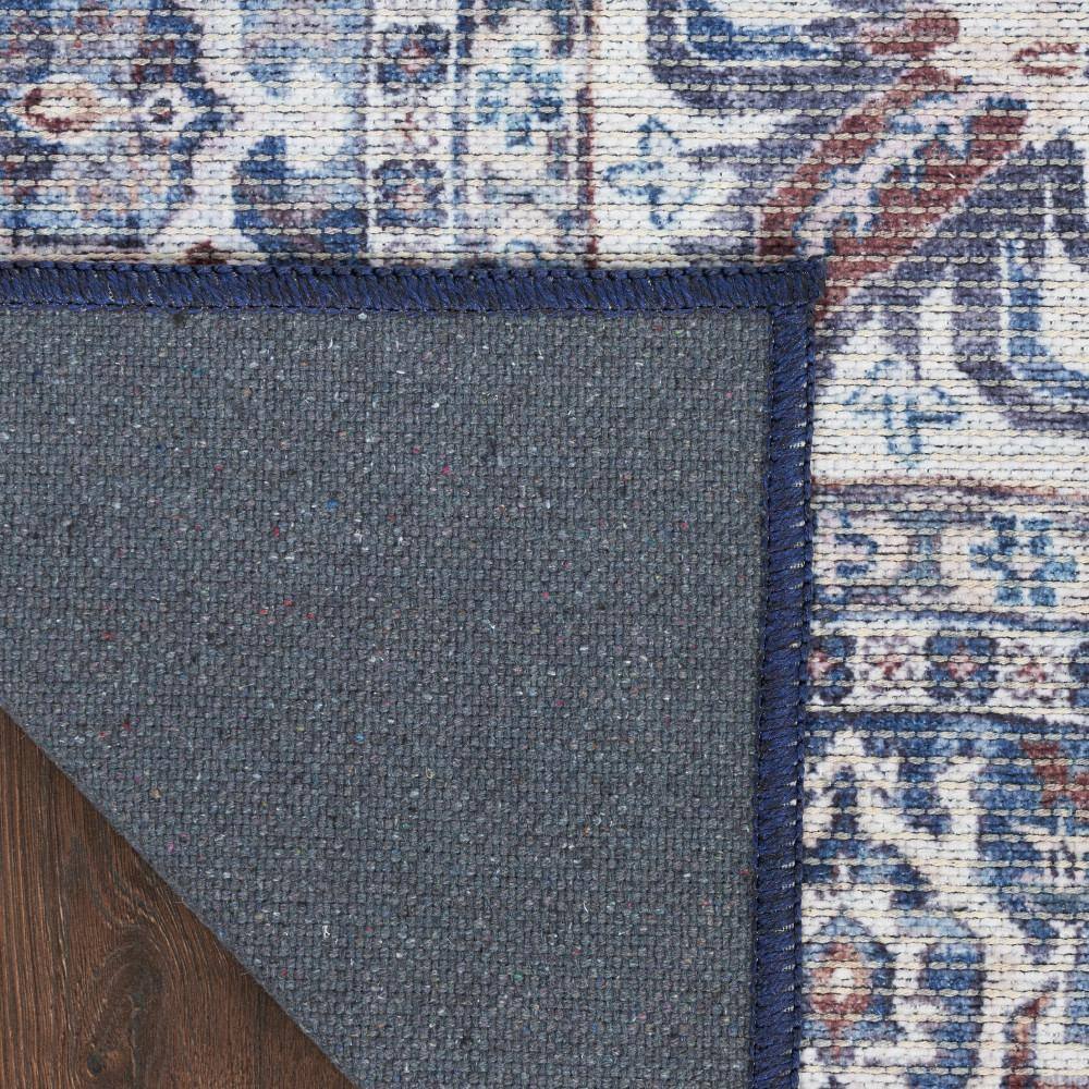 Navy Ivory Floral Cotton Chenille Runner Rug 2' x 6'