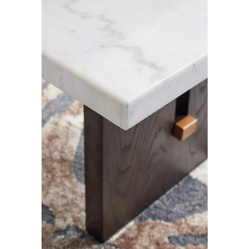 Burkhaus Dark Waxy Brown Oak and Marble Rectangular Coffee Table