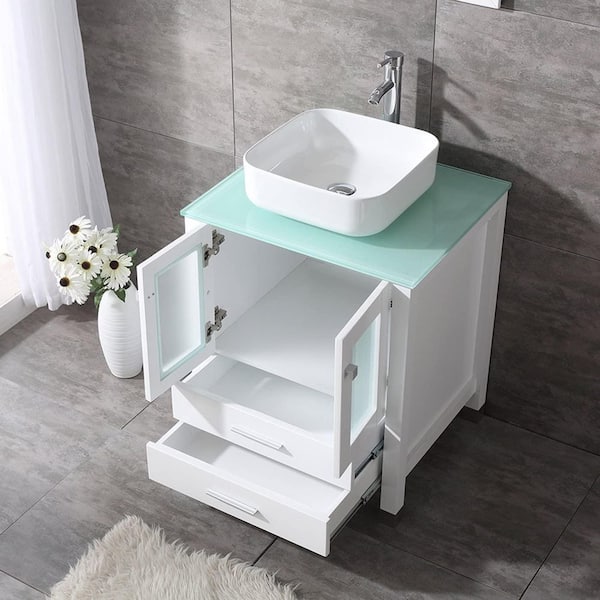 Wonline 24 in. Single Ceramic Rounded Square White Sink