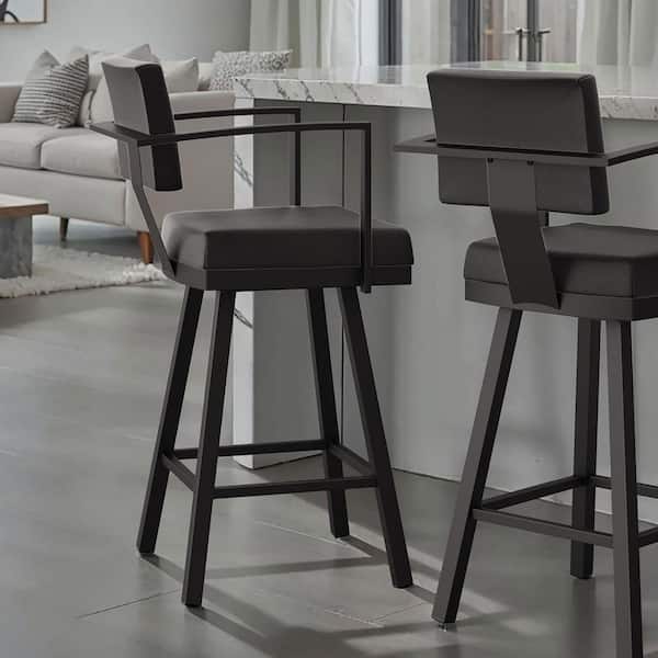 Akers 26.5 in. Black Faux Leather / Black Metal Swivel Counter Stool