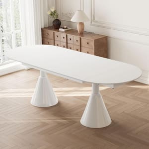 70.8 in. Rectangle White Stone Top Dining Table with Wood Frame