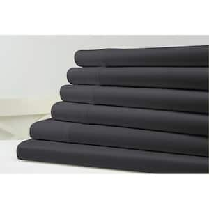 1200TC 6-Piece Charcoal Solid Cotton Blend Queen Sheet Set