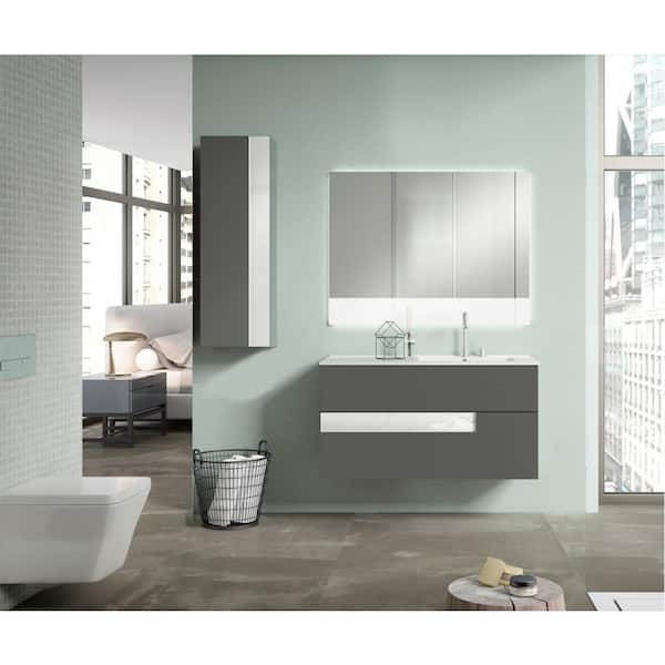 Vision 40 in. W x 18 in. D Bath Vanity in Grey and White with Ceramic Vanity Top in White with White Basin and Sink