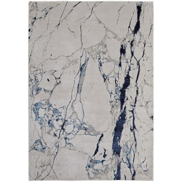 HomeRoots Ivory and Blue 5 ft. x 8 ft. Abstract Area Rug