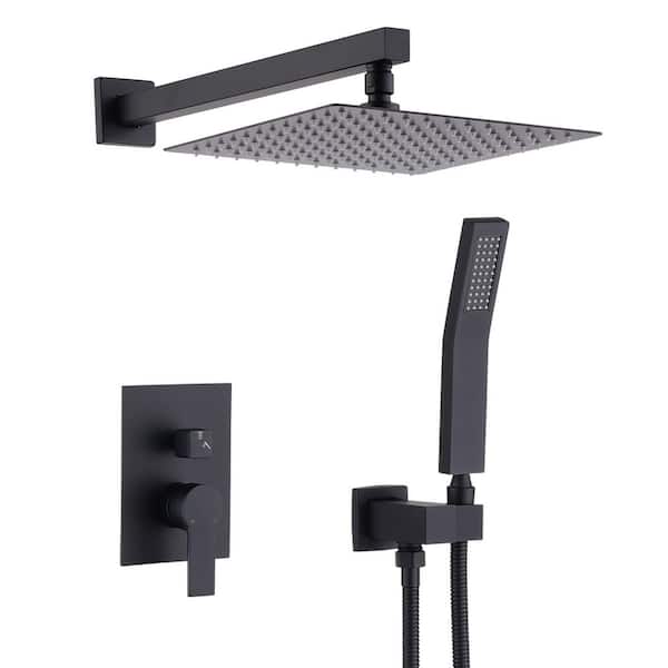 Single Handle 1-Spray Wall/Ceiling Mount Shower Faucet 1.8 GPM with Pressure Balance 12 In. Shower System in Matte Black