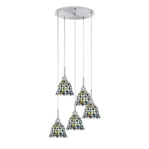 Albany 60-Watt 19.5 in. 5-Light Brushed Nickel Cord Pendant Light Crescent Art Glass Shade