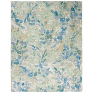 Barbados Blue/Ivory 10 ft. x 12 ft. Abstract Leaf Indoor/Outdoor Patio Area Rug