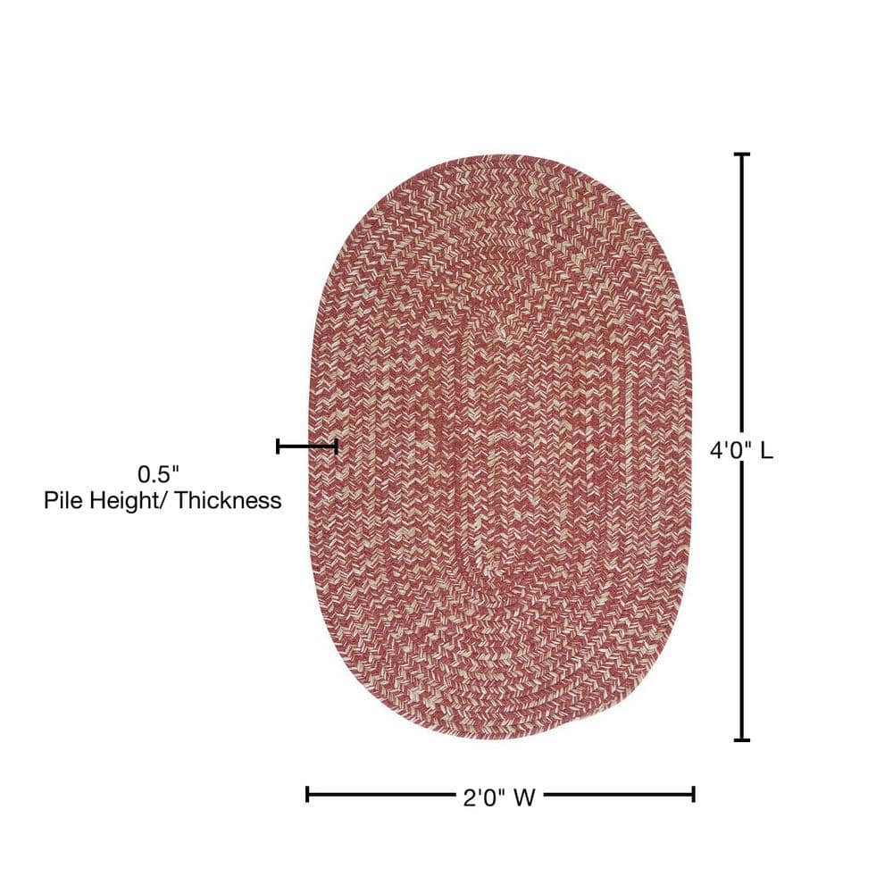 Tremont Rosewood Oval Braided 2'x4' Area Rug in Red and Beige