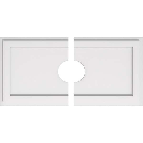 Ekena Millwork 32 in. W x 16 in. H x 5 in. ID x 1 in. P Rectangle Architectural Grade PVC Contemporary Ceiling Medallion (2-Piece)