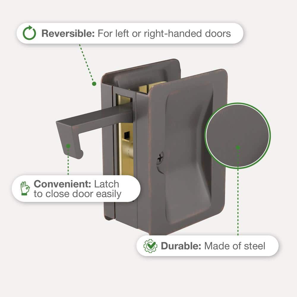 Oil-Rubbed Bronze Rectangular Pocket Door Pull with Passage Lock