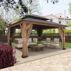 15 ft. x 13 ft. Aluminum Gazebo with Double Steel Roof, Ceiling Hook, Mosquito Netting and Curtains