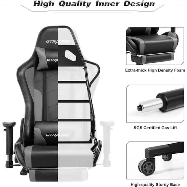 Lucklife Footrest Office Desk Chair Ergonomic Gaming Chair Gray PU Leather  Racing Style E-Sports Gamer Chairs F59GRAY - The Home Depot