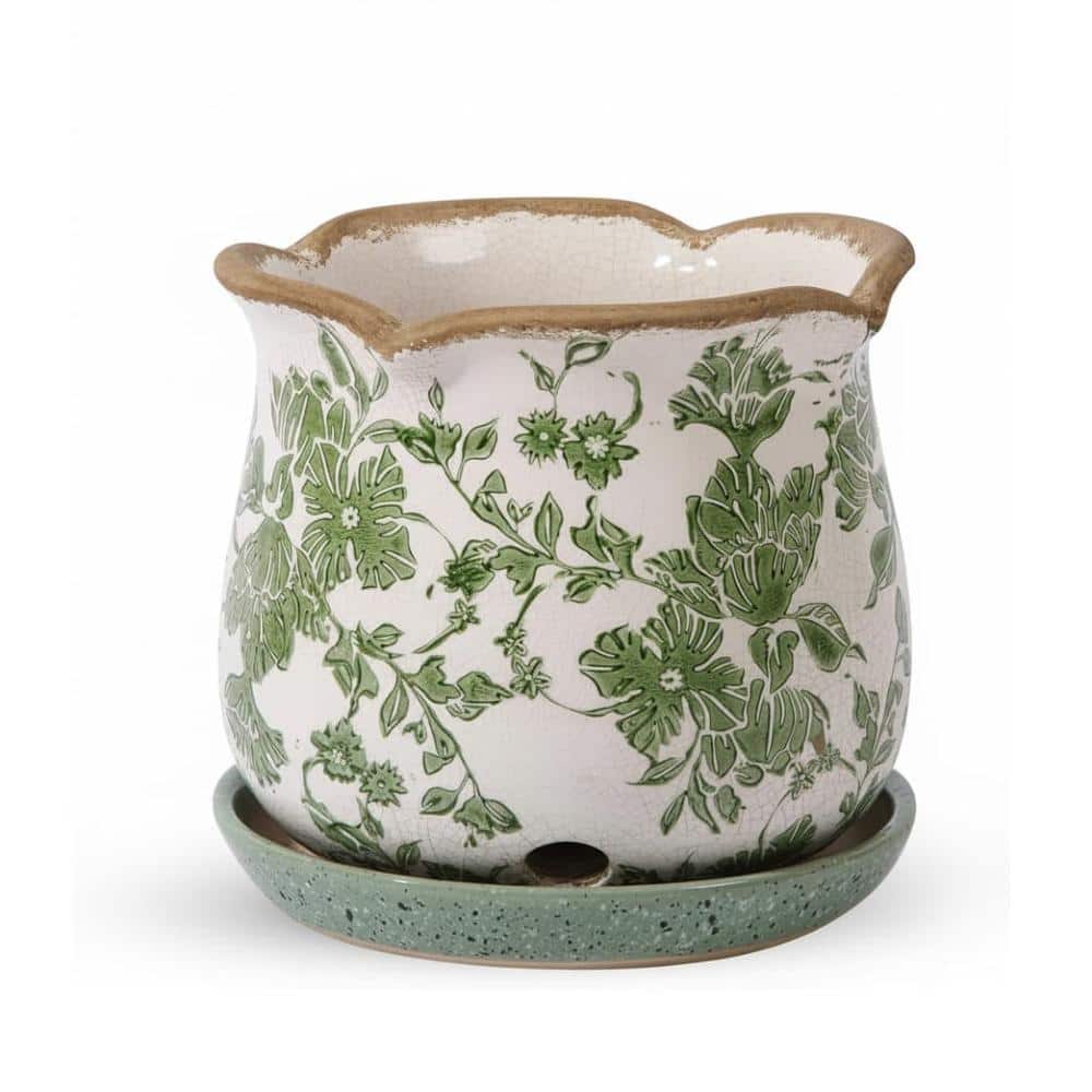 5.9 inch Boho Ceramic Bonsai Planter: Green Tuscan Style Ice Crack Ceramic Planter/ Saucer (Indoor/Outdoor) price history on PriceWatchPro