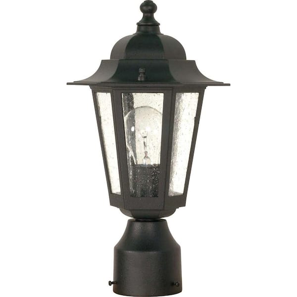 SATCO 1-Light Outdoor Textured Black Incandescent Post Light