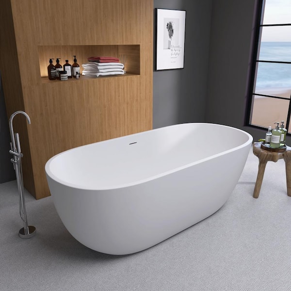 Unbranded 65 in. x 30 in. Acrylic Soaking Bathtub in Matte White with Center Drain in Polished Chrome