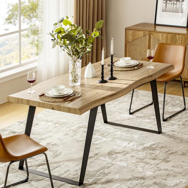 JAYDEN CREATION Oz Oak 63 in. W Modern Wood Trestle Dining Table (Seats 4)