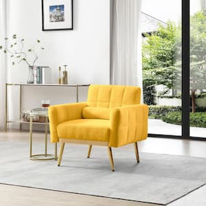 29.3 in. W x 26.4 in. D x 31.1 in. H Yellow Plywood Linen Cabinet with Teddy Fabric Accent Chair and Metal Legs