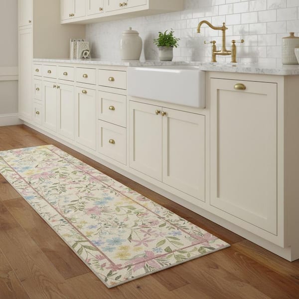 2 ft. x 8 ft. Green Floral Washable Area Rug