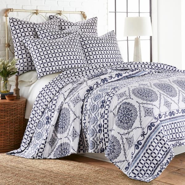 LEVTEX HOME Lorrance Blue Leaves Quilted Cotton Euro Sham (Set of 2)  L57040SHE2 - The Home Depot