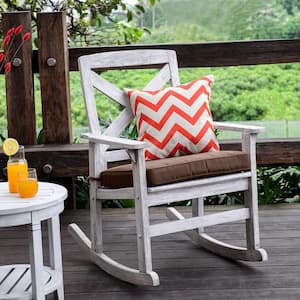 Tulle White Wash Wood Outdoor Rocking Chair with Cappuccino Cushion