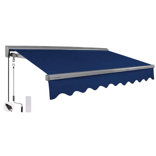 12 ft. Classic Series Semi-Cassette Electric w/ Remote Retractable Patio Awning, Indigo & Black (10 ft. Projection)