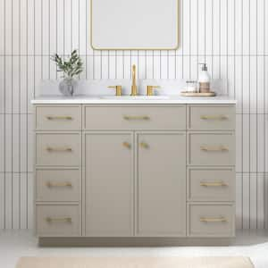 Marcote 48 in. Single Sink Greige Bath Vanity with White Volakas Engineered Marble Top (Assembled)