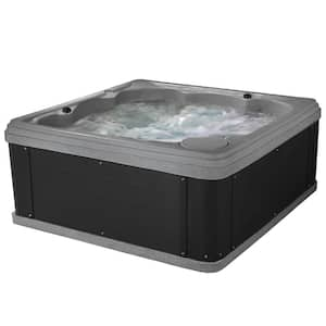 Inland 6-Person 24-Jet 120-Volt Lounger Hot Tub with Easy Plug-N-Play and LED Waterfalls, Grey Granite