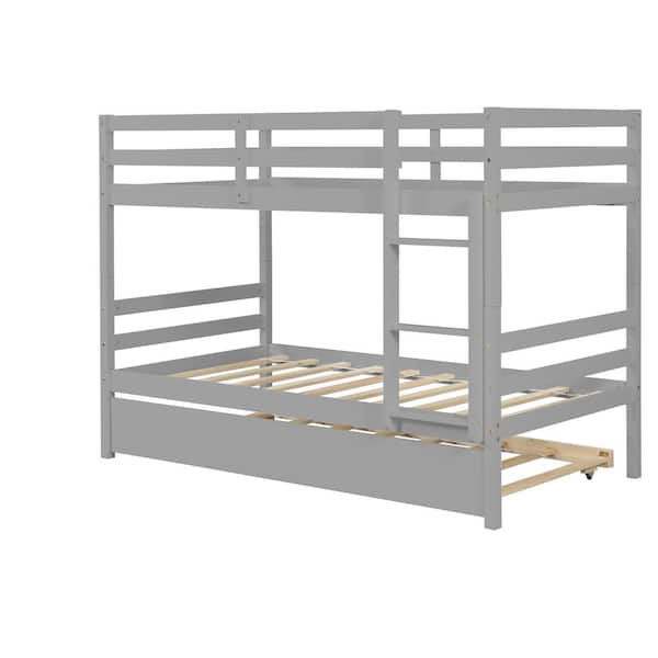 ATHMILE Gray Twin Size Bunk Beds with Trundle