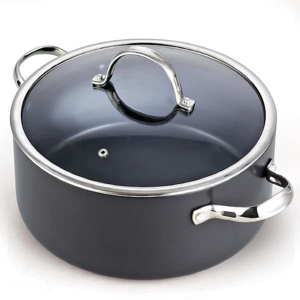 Cooks Standard 7 qt. Round Hard-Anodized Aluminum Nonstick Casserole Dish  in Black with Glass Lid 02490 - The Home Depot