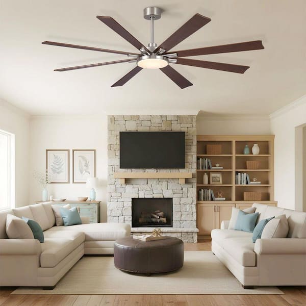 Jushua 72 in. Brown Brushed Nickel Downrod Mount Standard Ceiling