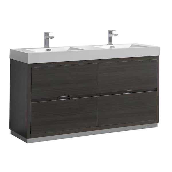 Fresca Valencia 60 in. W Bathroom Vanity in Gray Oak with Double Acrylic Vanity Top in White