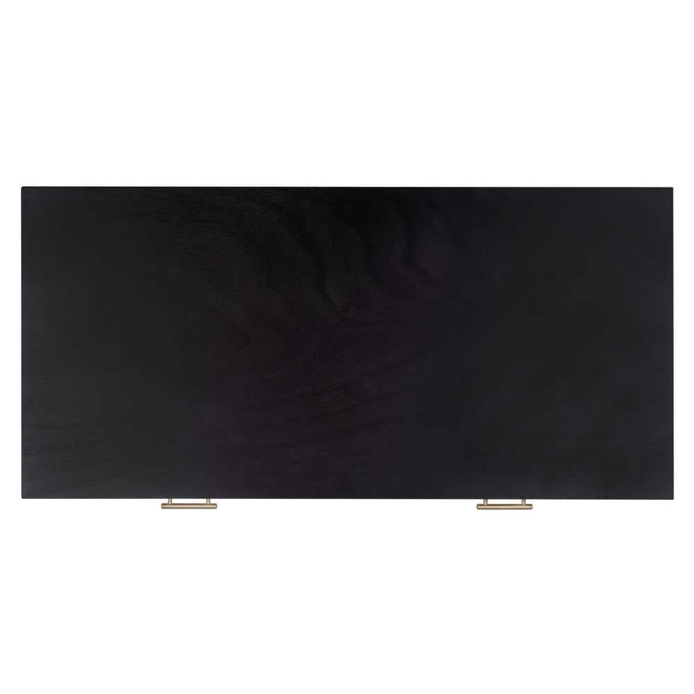Estella Chic Black and Natural Wood Writing Desk with Gold Accents