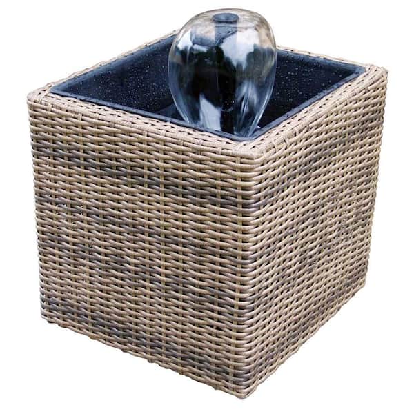 KoolScapes Wicker-Look Water Feature Mini Pond and Fountain, Brown, 200 GPH Self-Contained Pond Kit
