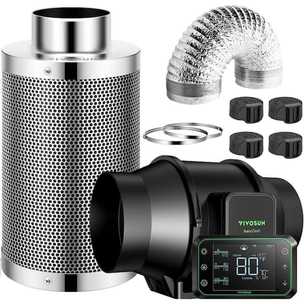 AeroZesh S6 6 in. Inline Duct Fan with GrowHub E42A Controller, Carbon Filter, 8 ft. Ducting Ventilation System