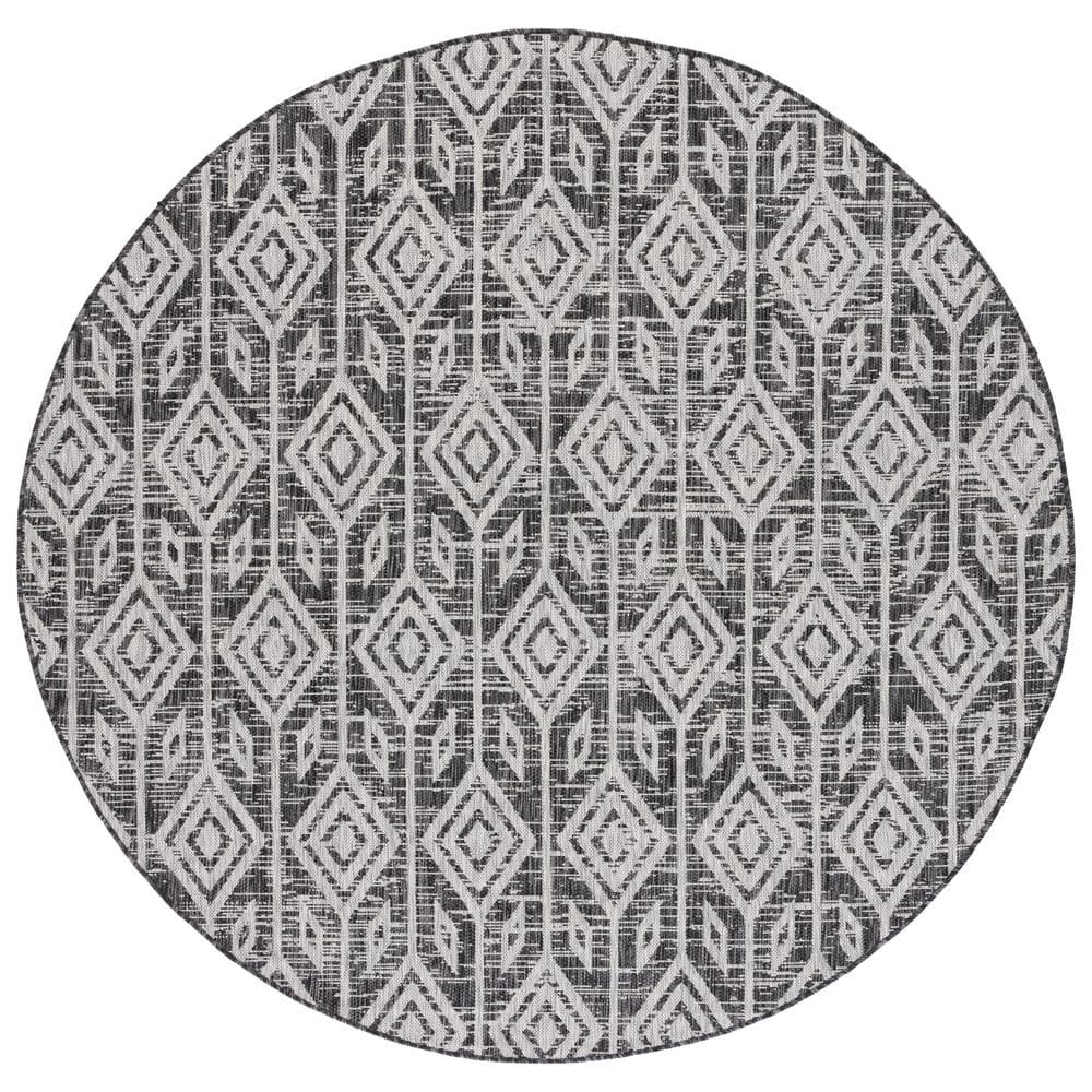 SAFAVIEH Courtyard Black/Gray 7 ft. x 7 ft. Striped Geometric Diamond ...