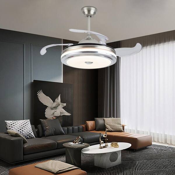 OUKANING 36 in. Integrated LED Indoor Silver Retractable 3