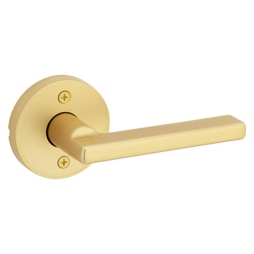Kwikset Halifax Satin Brass Round Half Dummy Door Lever Handle Featuring Microban Antimicrobial Protection