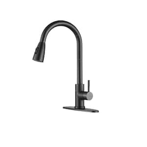 Single Handle Pull Down Sprayer Kitchen Sink Faucet in Black Stainless