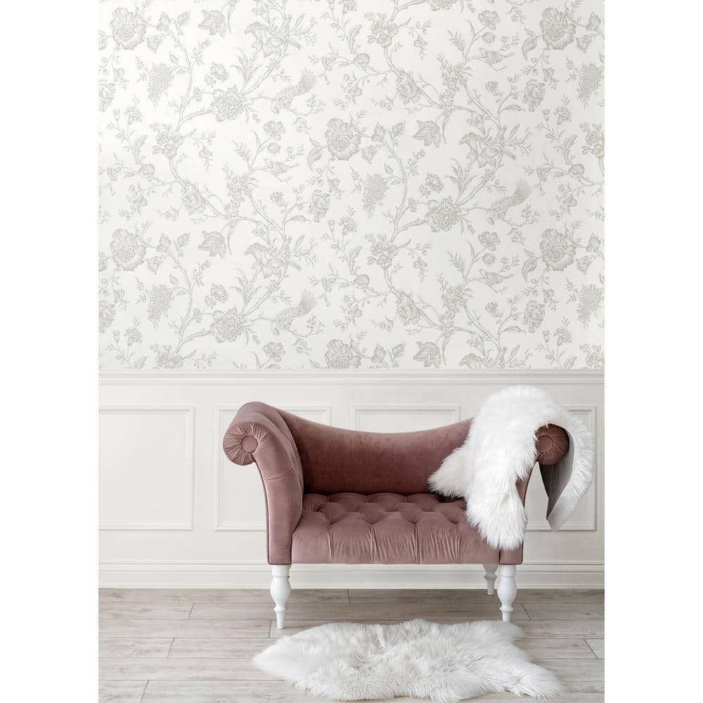 Harbor Mist Grey Vinyl Chinoiserie Peel and Stick Wallpaper