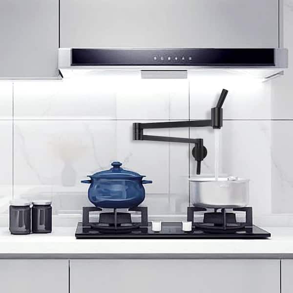 Wall Mounted Pot Filler with Double Handle and Double Joint Swing Arm in Chrome