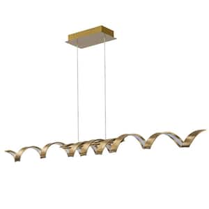Miron 48.2 in. 1-Light 35-Watt Integrated LED Chandelier 3000K Gold Modern Linear Pendant for Kitchen Island Dining Room