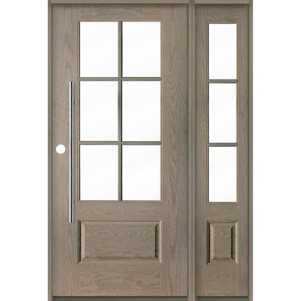 Krosswood Doors Faux Pivot 50 in. x 80 in. 6-Lite Right-Hand/Inswing Clear Glass Oiled Leather Stain Fiberglass Prehung Front Door w/RSL