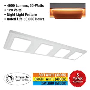 46 in. x 10 in. LED Flush Mount Ceiling Light with 4 Square Heads and Night Light Feature 4200 Lumens 3000K 4000K 5000K
