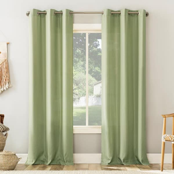 Sun Zero Valerie Heathered Texture Sage Green Polyester 40 in. W x 63 in. L Grommet Light Filtering Curtain (Single Panel)