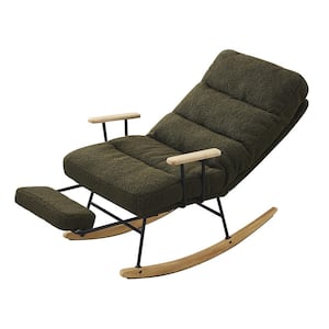 Modern Metal Outdoor Rocking Chair with Green Cushions, High Back, Retractable Footrest and Adjustable Back Angle