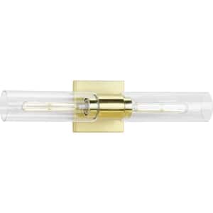 Clarion 2-Light Satin Brass Clear Glass Modern Wall Light
