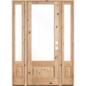 64 in. x 96 in. Farmhouse Knotty Alder Left-Hand/Inswing 3/4 Lite Clear Glass Unfinished Wood Prehung Front Door