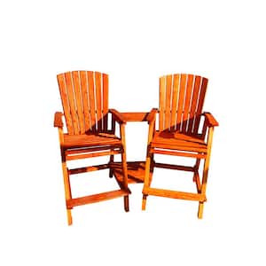 Pacific Redwood stained Douglas Fir Bar Height Adirondack Chairs set of 2 with side table