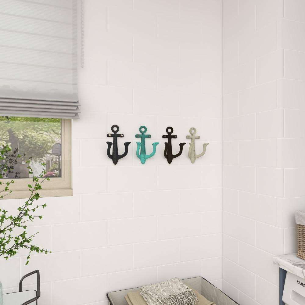 Multicolored Metal Anchor Wall Hooks Set of Four