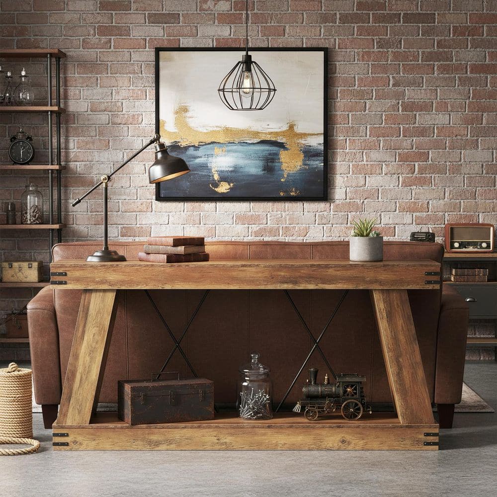 BYBLIGHT Turrella 70.87 in. Brown Rectangle Wood Console Table Long ...